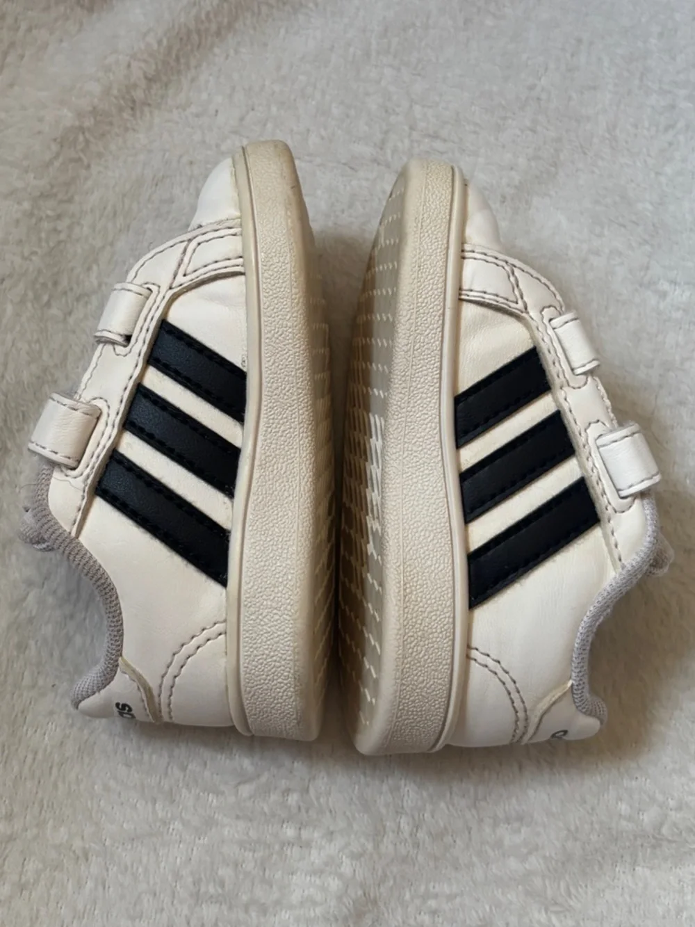 adidas Kids White Sneakers with Black Stripes Velcro